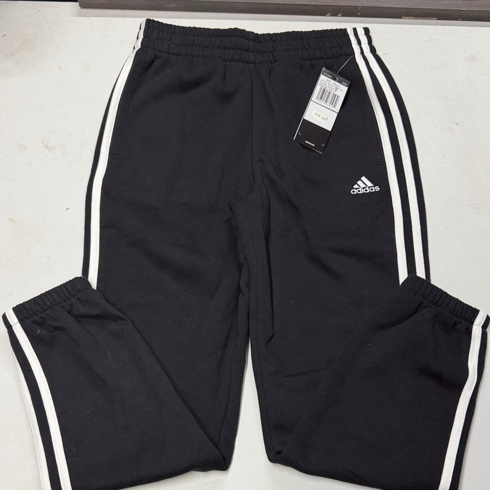 Adidas Kids Black Joggers with White Stripes